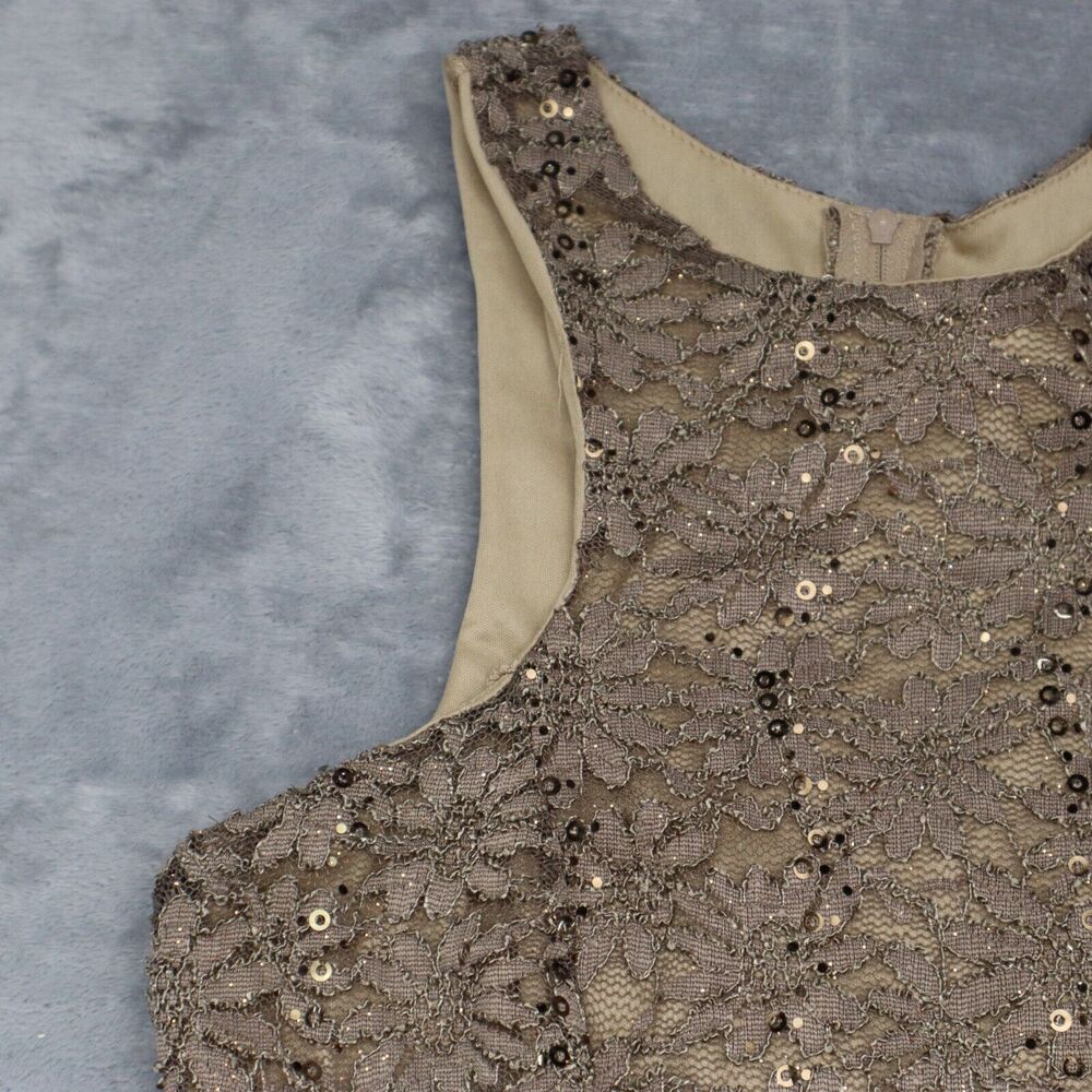 Coco Avante Dress Womens M Brown Floral Lace Sequin Sleeveless Round Neck Outfit - Picture 10 of 16